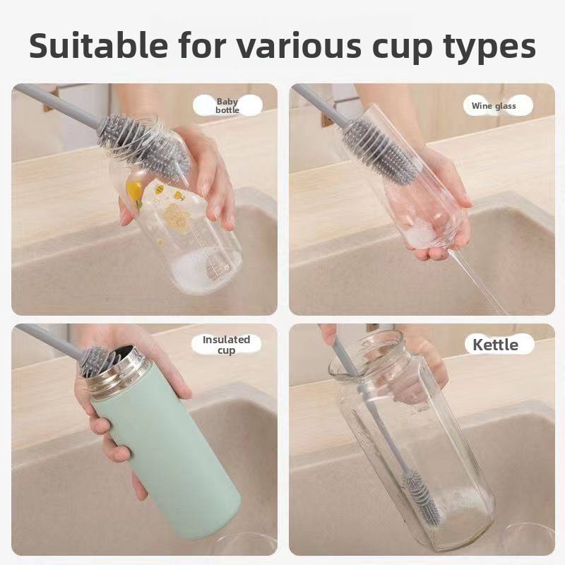Long-Handle Silicone Bottle Brush - Soft Bristle Cleaning Brush for Baby Bottles & Tea
