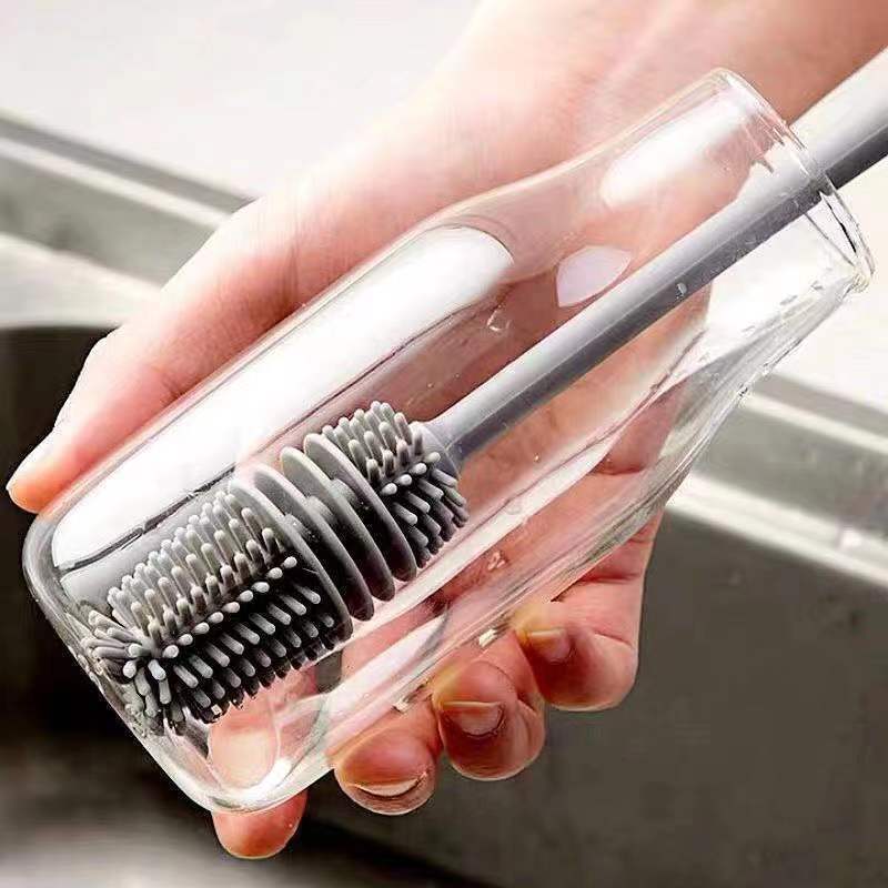 Long-Handle Silicone Bottle Brush - Soft Bristle Cleaning Brush for Baby Bottles & Tea