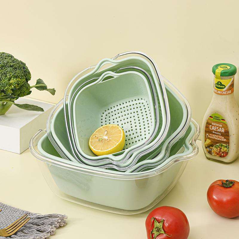 Double-Layer Transparent PET Drain Basket - 8-Piece Kitchen Colander Set
