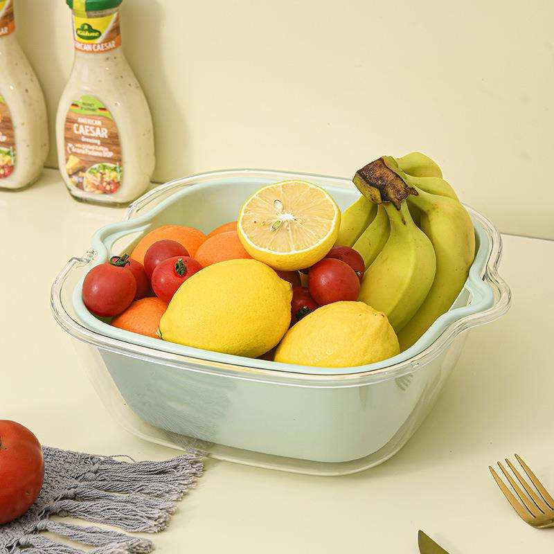 Double-Layer Transparent PET Drain Basket - 8-Piece Kitchen Colander Set