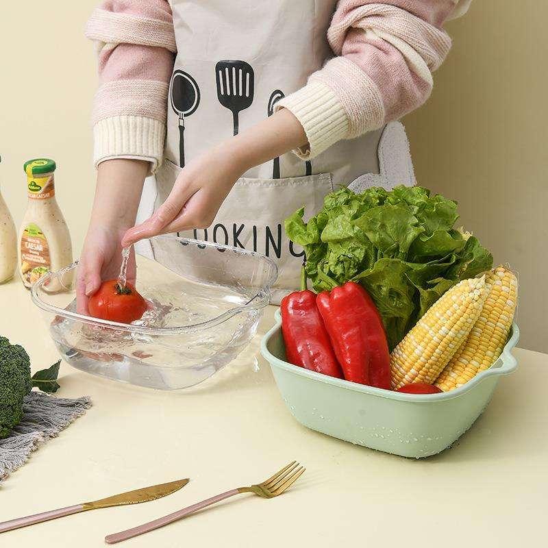 Double-Layer Transparent PET Drain Basket - 8-Piece Kitchen Colander Set