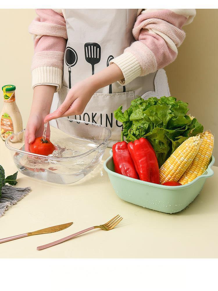 Double-Layer Transparent PET Drain Basket - 8-Piece Kitchen Colander Set