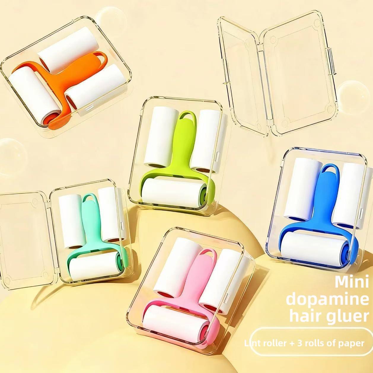 Mini Portable Lint Roller - Manual Clothes Hair Remover with 2 Replacement Rolls