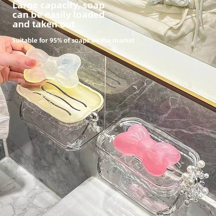 Water-Ripple Wall-Mounted Soap Dish - No-Drill Double-Layer Soap Holder with Lid