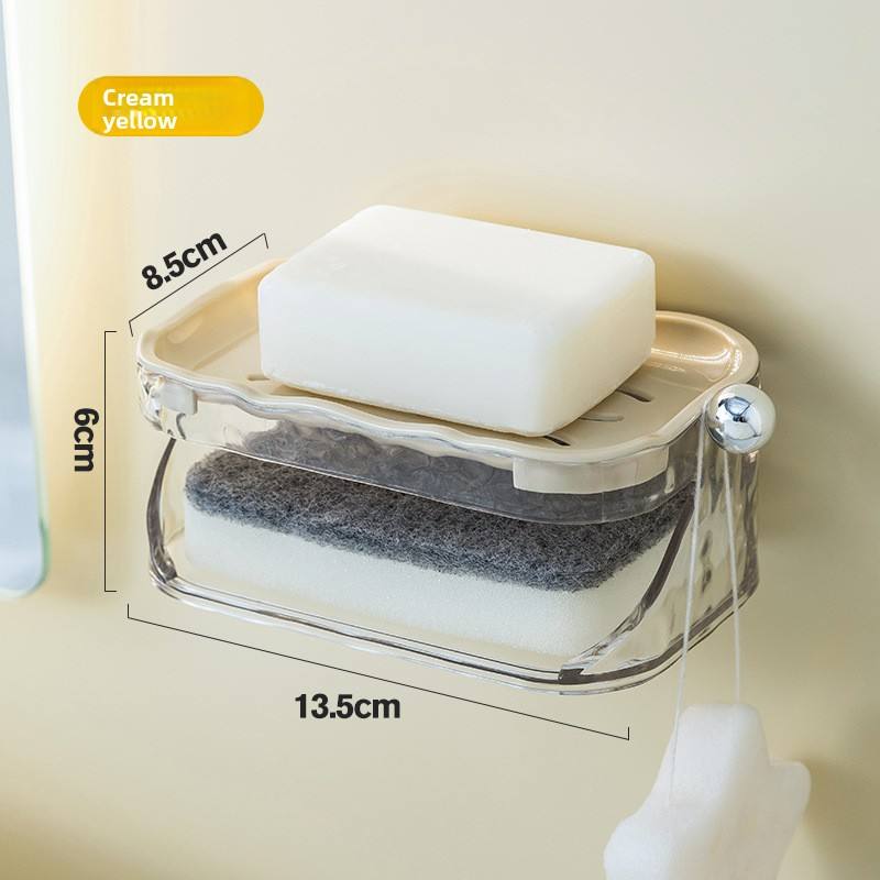Water-Ripple Wall-Mounted Soap Dish - No-Drill Double-Layer Soap Holder with Lid