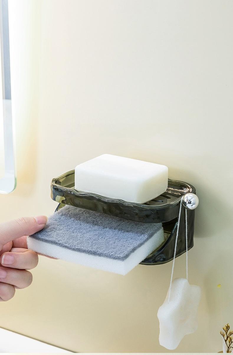 Water-Ripple Wall-Mounted Soap Dish - No-Drill Double-Layer Soap Holder with Lid