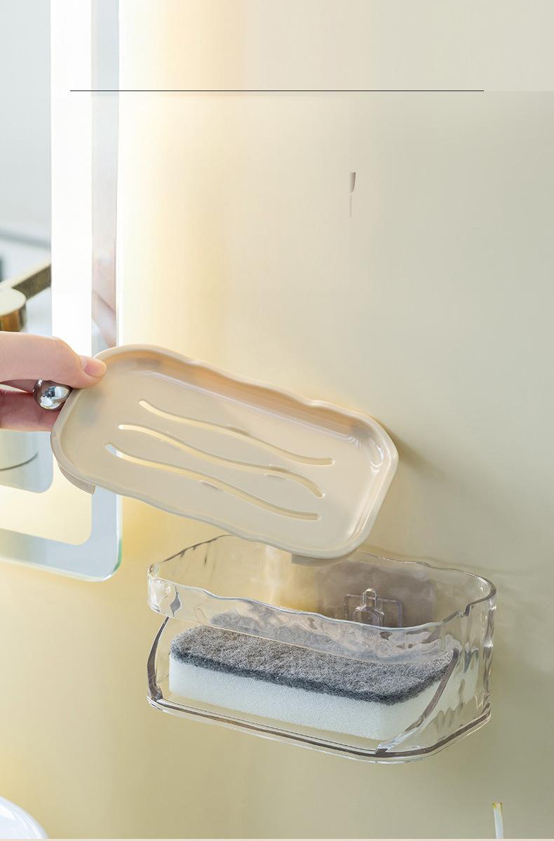 Water-Ripple Wall-Mounted Soap Dish - No-Drill Double-Layer Soap Holder with Lid
