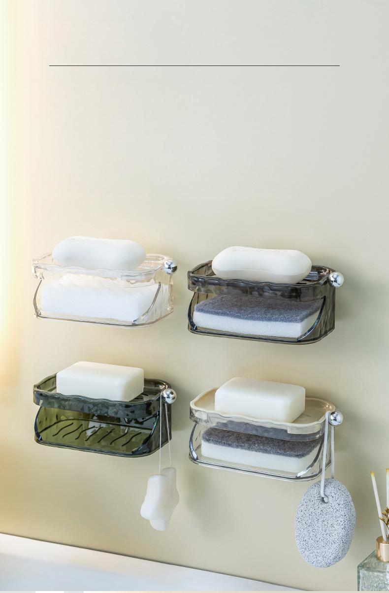 Water-Ripple Wall-Mounted Soap Dish - No-Drill Double-Layer Soap Holder with Lid
