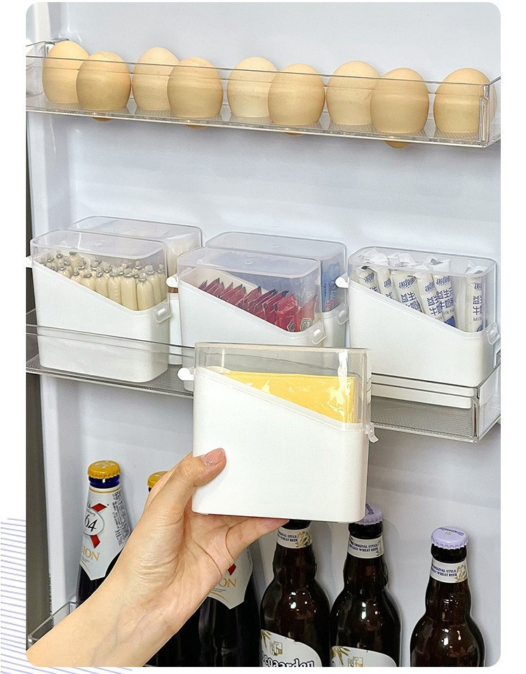 Flip-Top Refrigerator Door Storage Box - White PP Fresh-Keeping Organizer