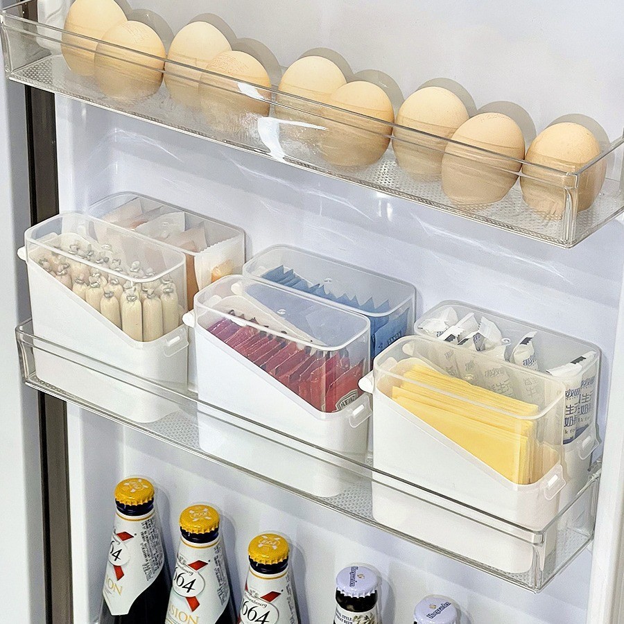 Flip-Top Refrigerator Door Storage Box - White PP Fresh-Keeping Organizer