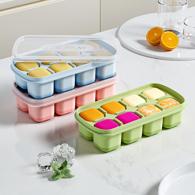 Soft-Bottom Ice Cube Tray with Lid - PP+TPE Easy-Release Ice Mold