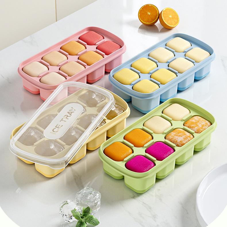 Soft-Bottom Ice Cube Tray with Lid - PP+TPE Easy-Release Ice Mold