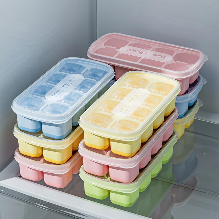 Soft-Bottom Ice Cube Tray with Lid - PP+TPE Easy-Release Ice Mold