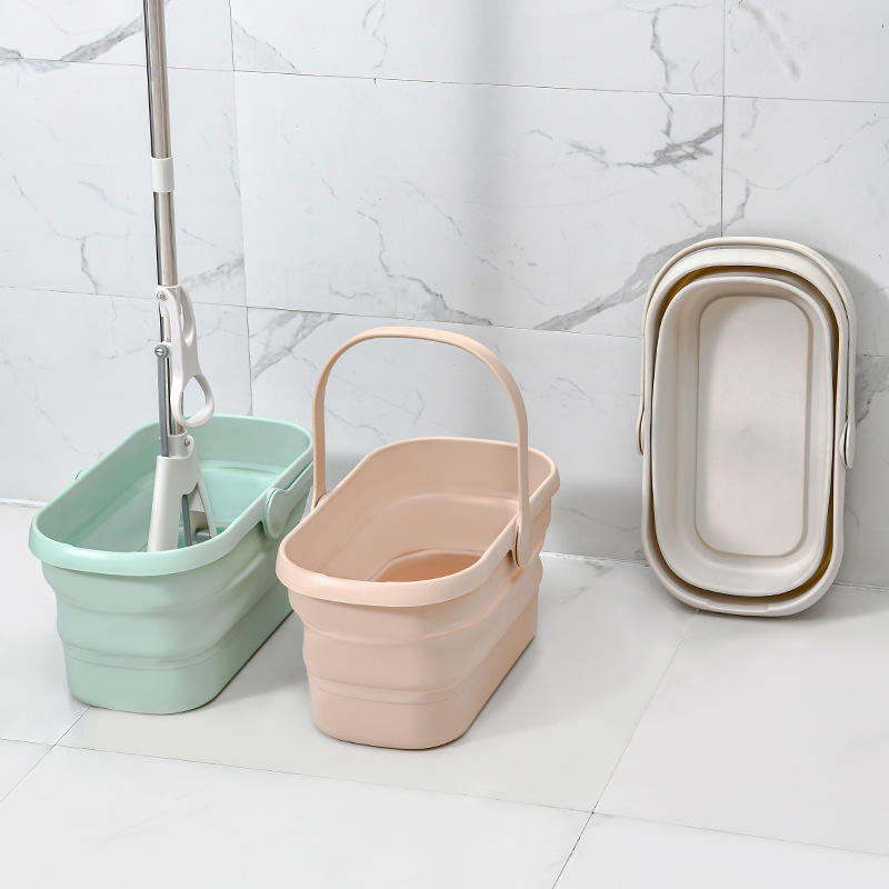 Portable Folding Drain Mop Bucket - Telescopic PP Wash Bucket for Bathroom