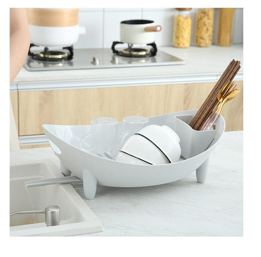 Boat-Shaped Kitchen Drain Rack - Multifunctional Plastic Dish & Chopstick Holder