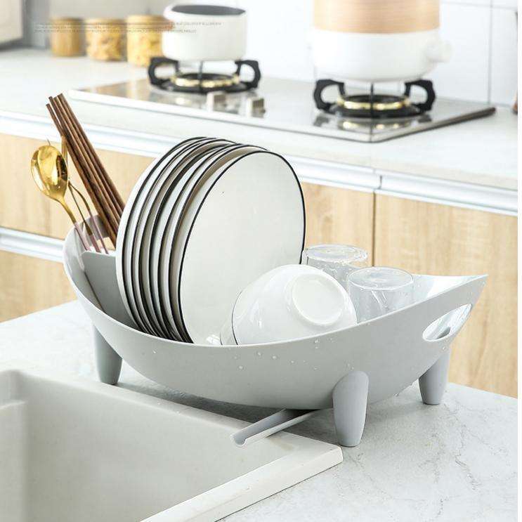 Boat-Shaped Kitchen Drain Rack - Multifunctional Plastic Dish & Chopstick Holder