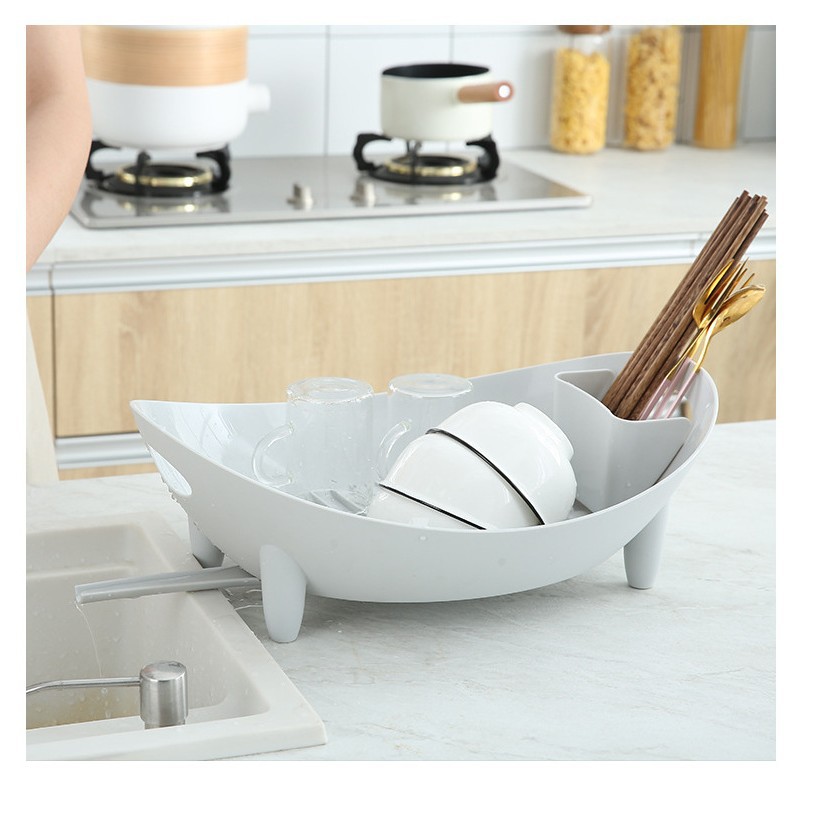Boat-Shaped Kitchen Drain Rack - Multifunctional Plastic Dish & Chopstick Holder