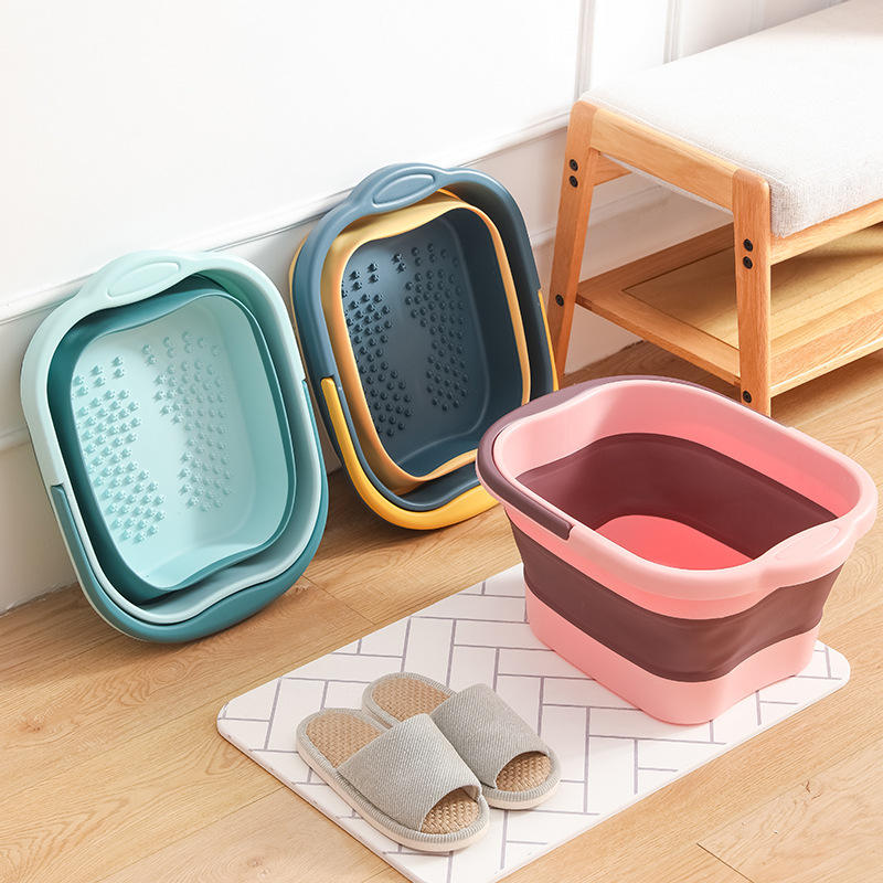 Foldable Telescopic Foot Soaking Bucket with Lid - Portable Plastic Basin