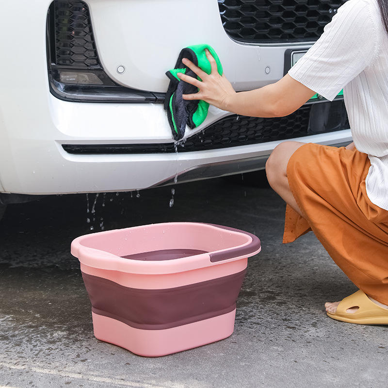 Foldable Telescopic Foot Soaking Bucket with Lid - Portable Plastic Basin