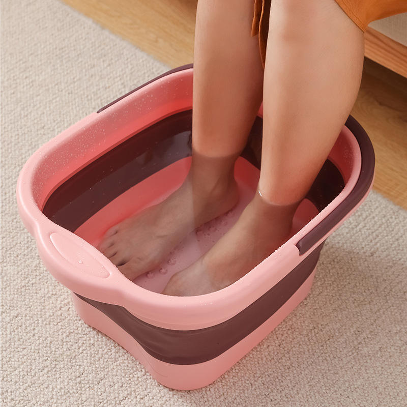 Foldable Telescopic Foot Soaking Bucket with Lid - Portable Plastic Basin