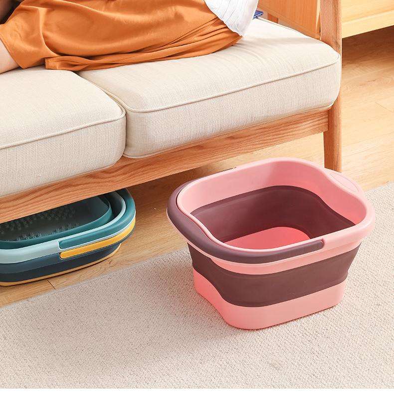 Foldable Telescopic Foot Soaking Bucket with Lid - Portable Plastic Basin