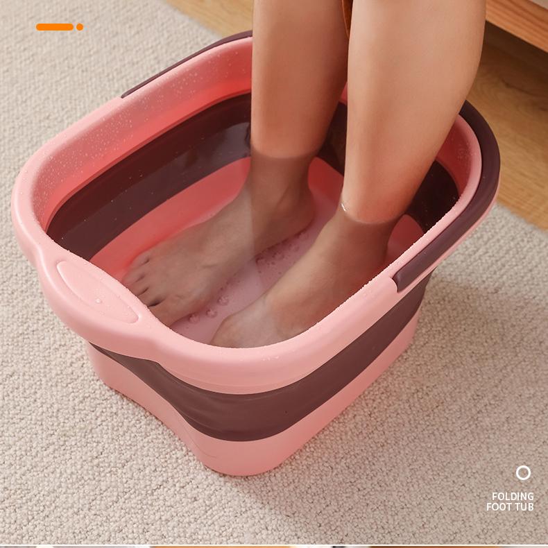 Foldable Telescopic Foot Soaking Bucket with Lid - Portable Plastic Basin