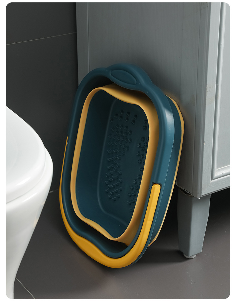 Foldable Telescopic Foot Soaking Bucket with Lid - Portable Plastic Basin