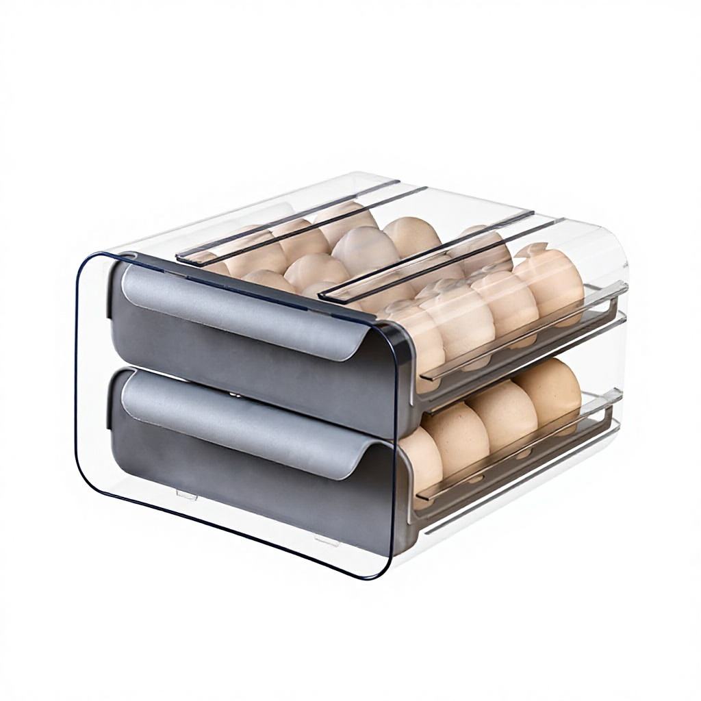 Double-Layer Drawer Egg Storage Box - Stackable PET Fridge Egg Container