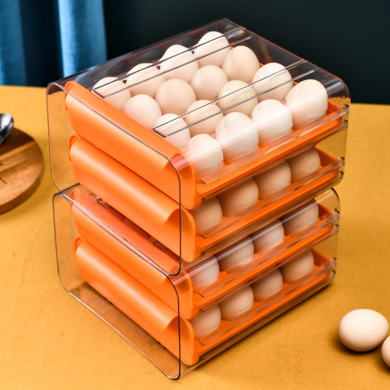 Double-Layer Drawer Egg Storage Box - Stackable PET Fridge Egg Container