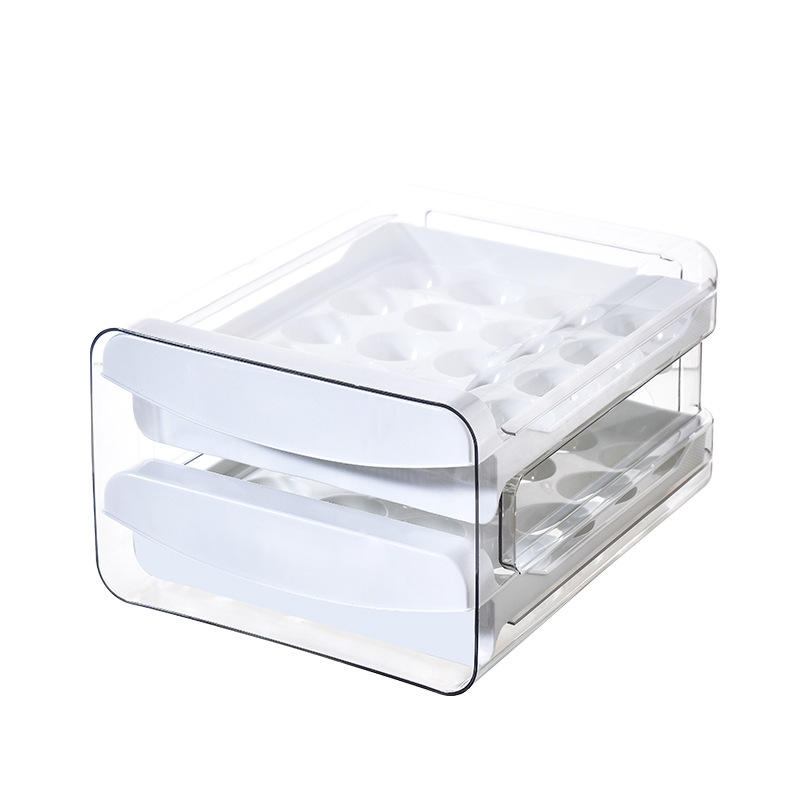 Double-Layer Drawer Egg Storage Box - Stackable PET Fridge Egg Container