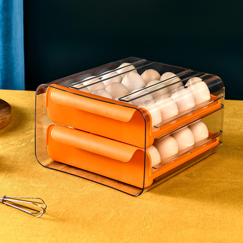 Double-Layer Drawer Egg Storage Box - Stackable PET Fridge Egg Container