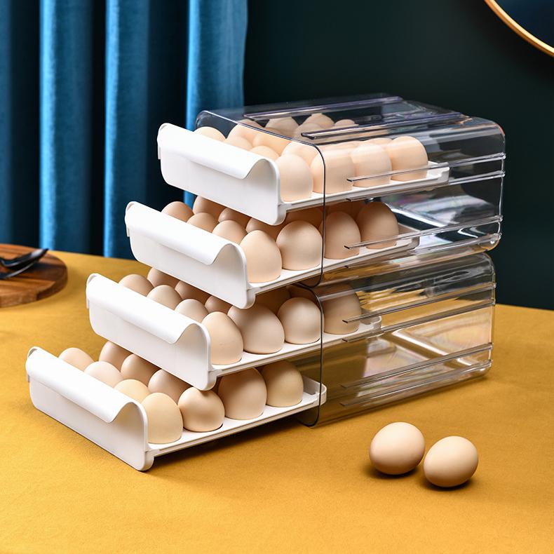 Double-Layer Drawer Egg Storage Box - Stackable PET Fridge Egg Container