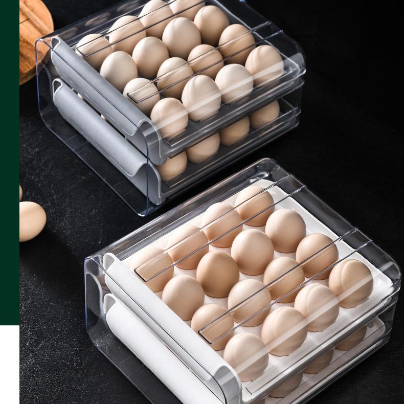 Double-Layer Drawer Egg Storage Box - Stackable PET Fridge Egg Container