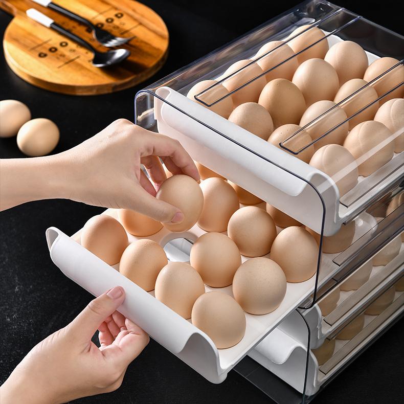 Double-Layer Drawer Egg Storage Box - Stackable PET Fridge Egg Container