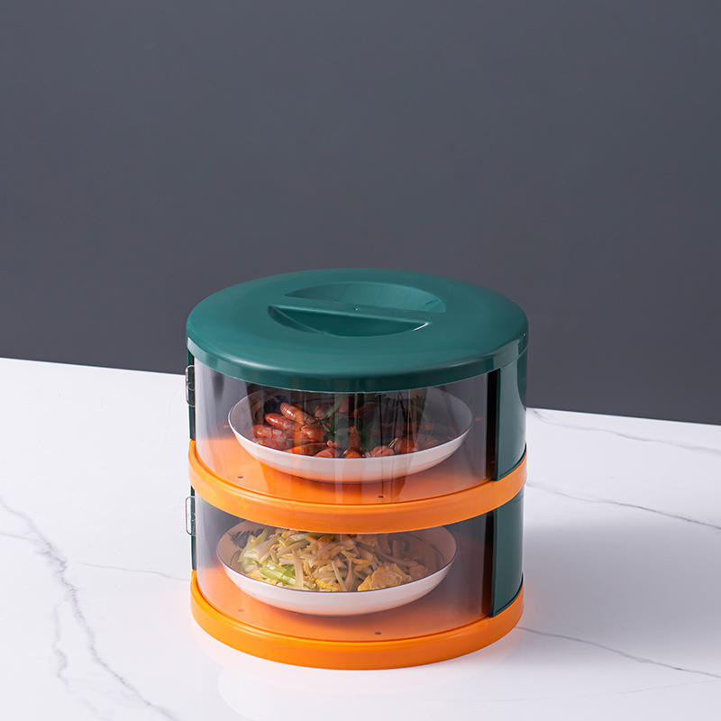 Stackable Plastic Food Cover - Insulated Dust-Proof Table Food Dome, Green/Orange