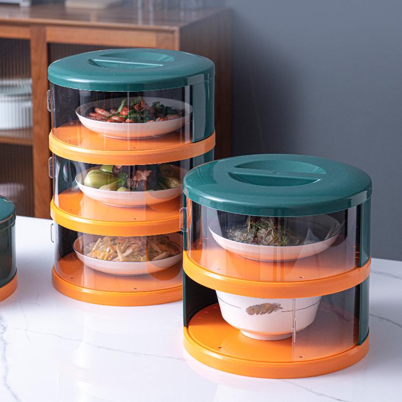 Stackable Plastic Food Cover - Insulated Dust-Proof Table Food Dome, Green/Orange