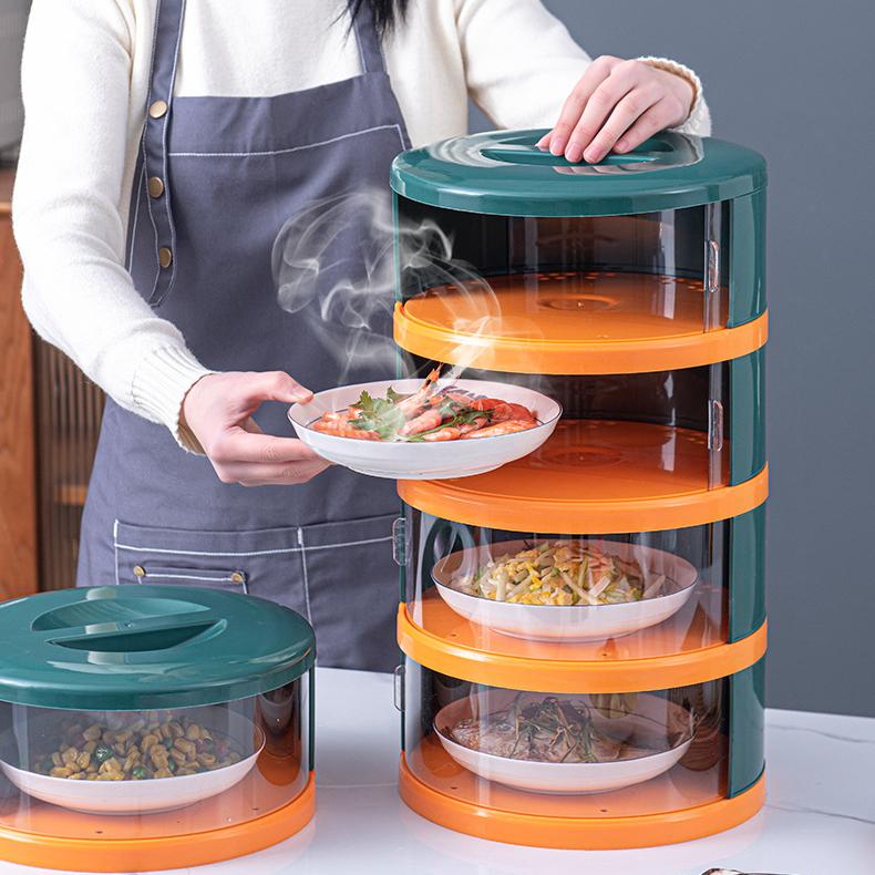 Stackable Plastic Food Cover - Insulated Dust-Proof Table Food Dome, Green/Orange