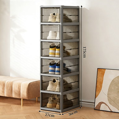 Foldable Transparent Shoe Cabinet with Magnetic Door - Stackable PET Shoe Organizer