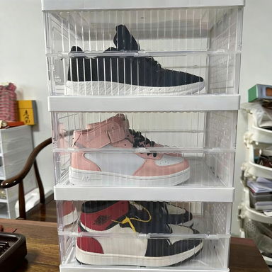 Foldable Transparent Shoe Cabinet with Magnetic Door - Stackable PET Shoe Organizer