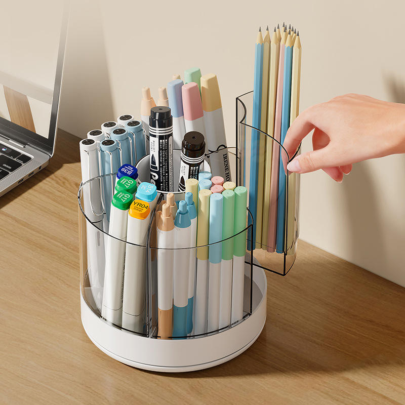 Rotating Pen Holder - Large Capacity PS+HIPS Desk Organizer & Makeup Brush Stand