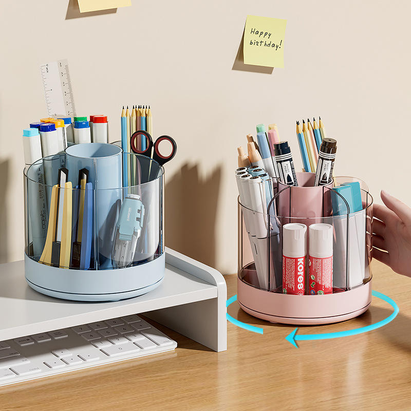 Rotating Pen Holder - Large Capacity PS+HIPS Desk Organizer & Makeup Brush Stand