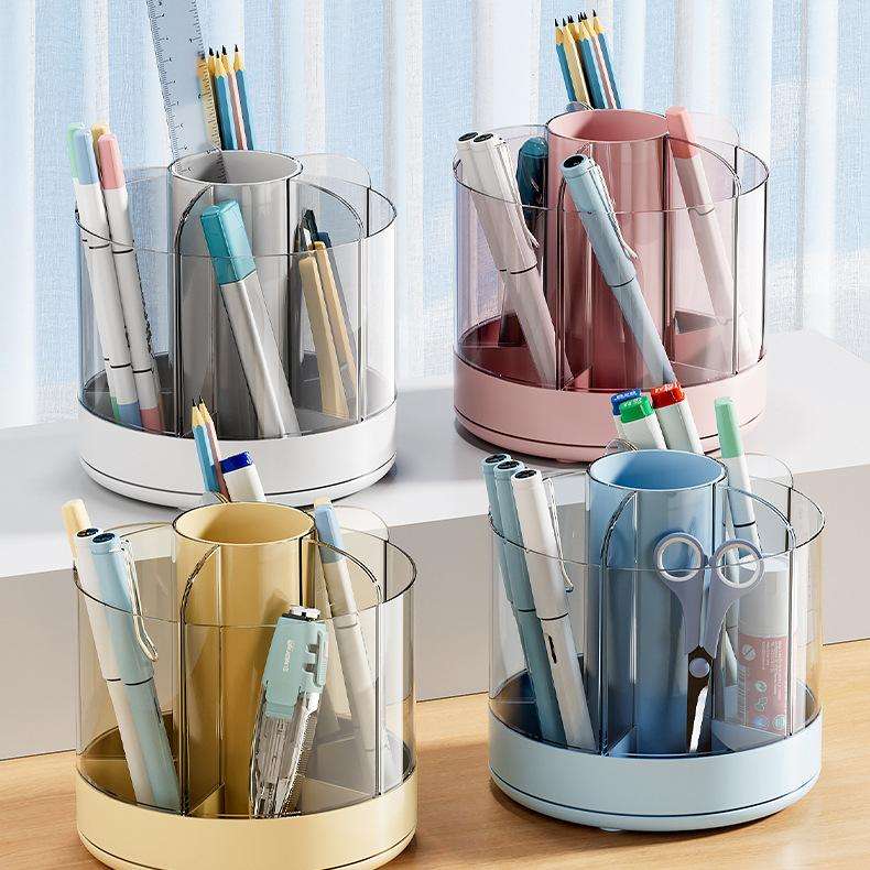 Rotating Pen Holder - Large Capacity PS+HIPS Desk Organizer & Makeup Brush Stand