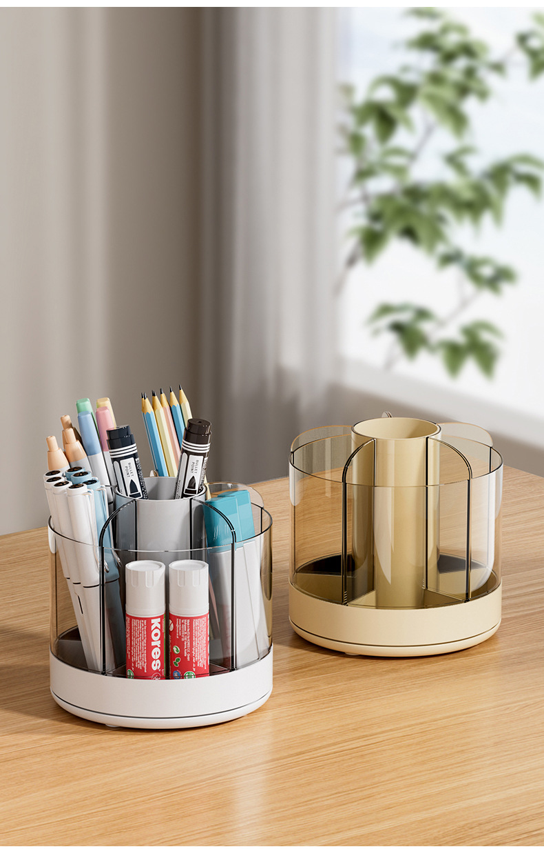 Rotating Pen Holder - Large Capacity PS+HIPS Desk Organizer & Makeup Brush Stand