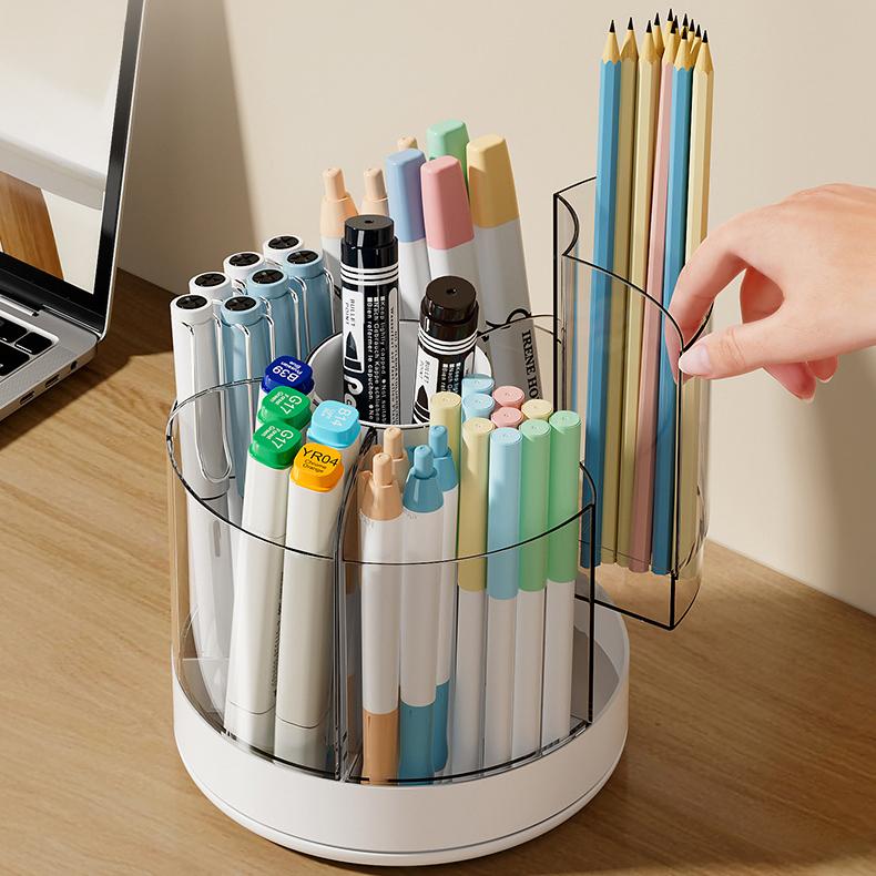 Rotating Pen Holder - Large Capacity PS+HIPS Desk Organizer & Makeup Brush Stand