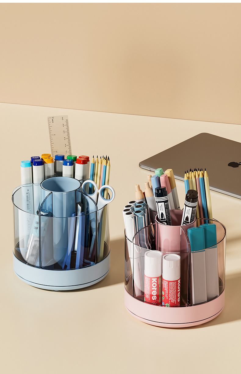 Rotating Pen Holder - Large Capacity PS+HIPS Desk Organizer & Makeup Brush Stand