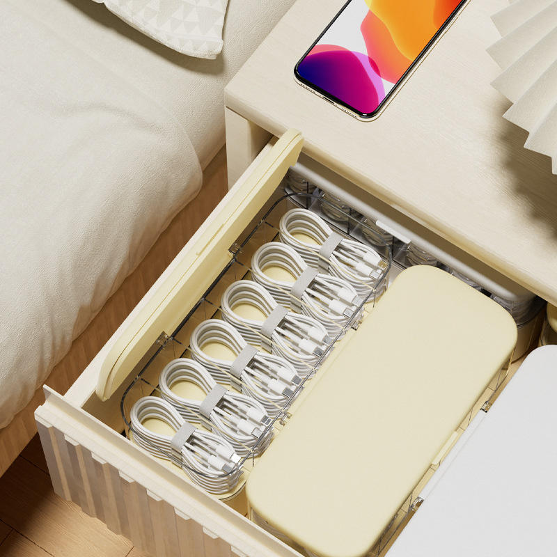 Stackable Cable Organizer Box with Dividers - PP Wire Storage Case for Home Office