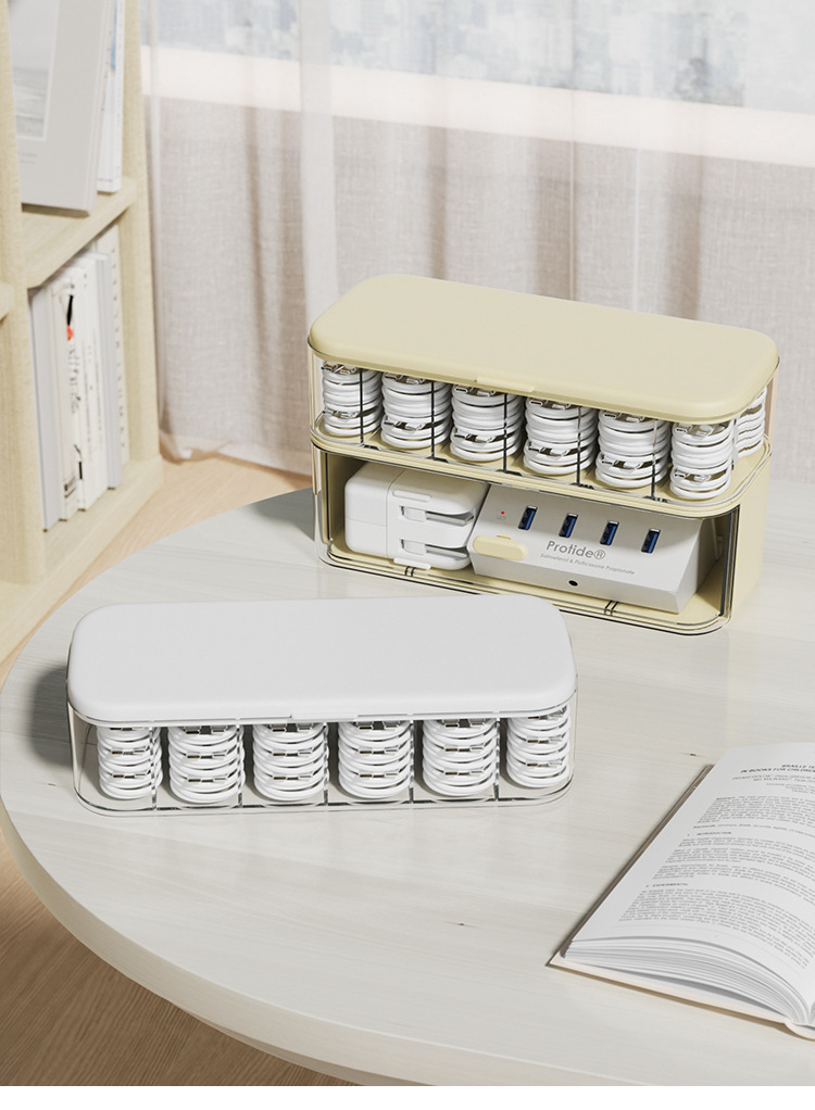 Stackable Cable Organizer Box with Dividers - PP Wire Storage Case for Home Office