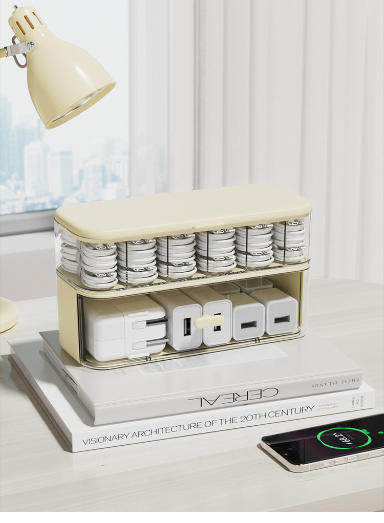 Stackable Cable Organizer Box with Dividers - PP Wire Storage Case for Home Office