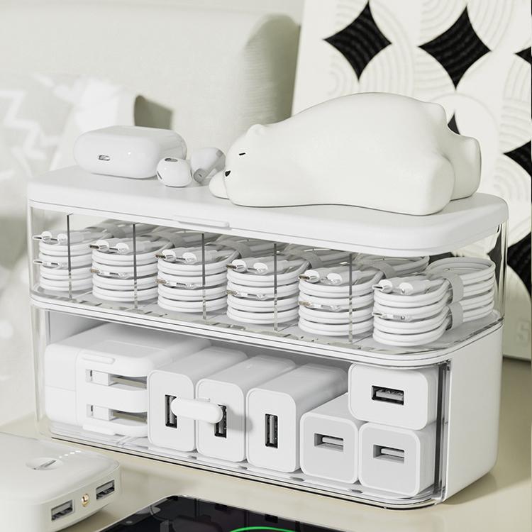 Stackable Cable Organizer Box with Dividers - PP Wire Storage Case for Home Office