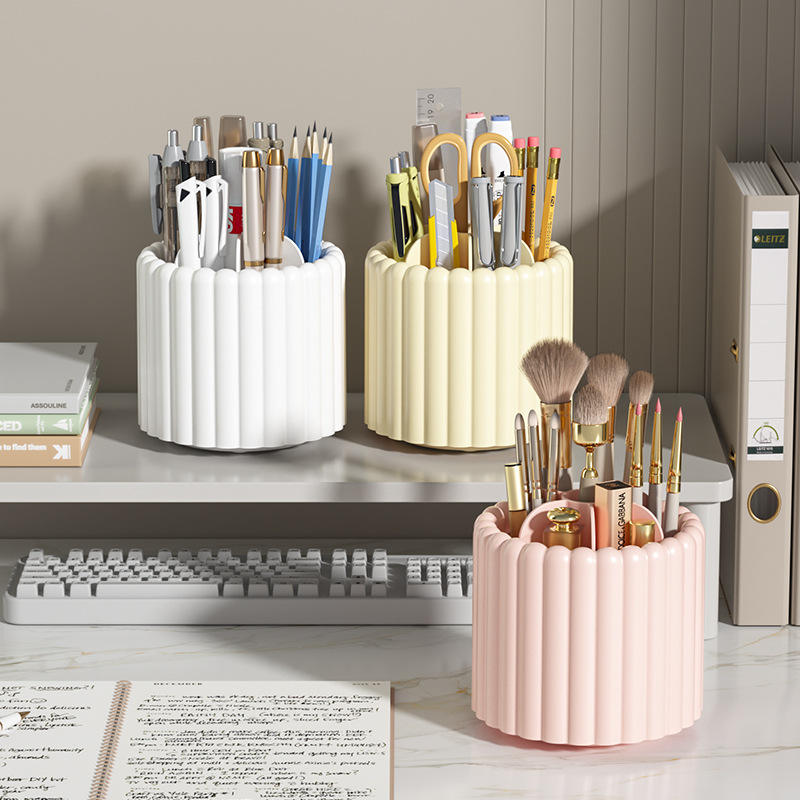 360 Rotating Pen & Cosmetic Organizer - Cylindrical PP Desk Storage Holder